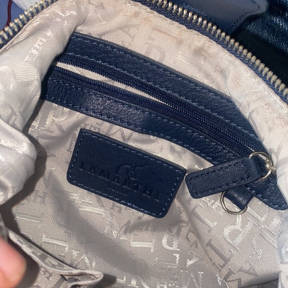 Vintage Lamarthe Paris Navy Blue Leather & Canvas Crossbody Purse - Picture 4 of 4